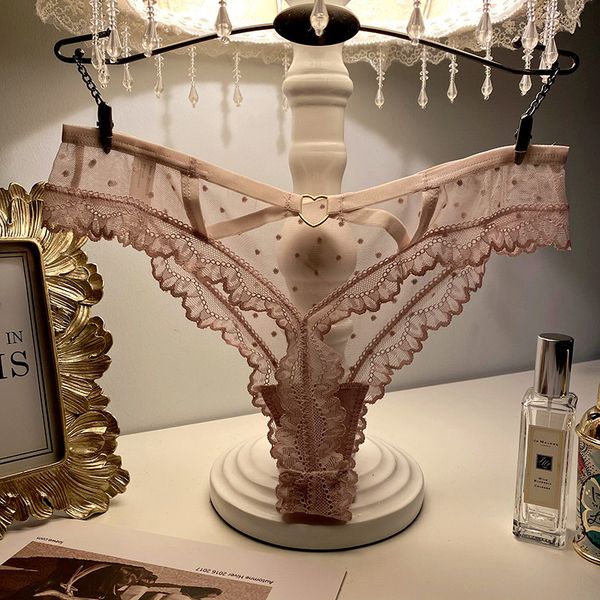 

lace solid color women's thong girls lace ee perspective transparent temptation low waist mesh t-pants, Black;pink