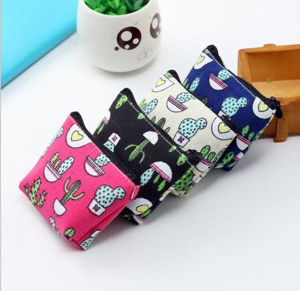 

20pcs women canvas cactus prints short min coin purses mix color, Red;black