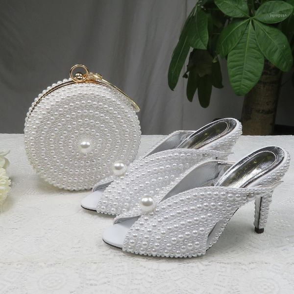 

baoyafang 9cm white pearl women wedding shoes and bags bride high heels shoes ladies party dress woman open toe slingbacks1, Black