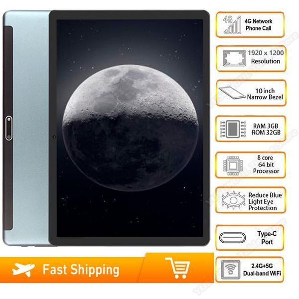 

global tablet pc 10 inch octa core android 9.0 3gb ram 32gb 1920x1200hd screen 5g wifi 8.0mp cameras 4g lte phone tablet gps pad1
