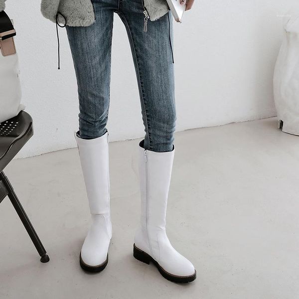 

boots smirnova plus size 34-43 women zipper white color round toe square heel autumn winter female knee high1, Black