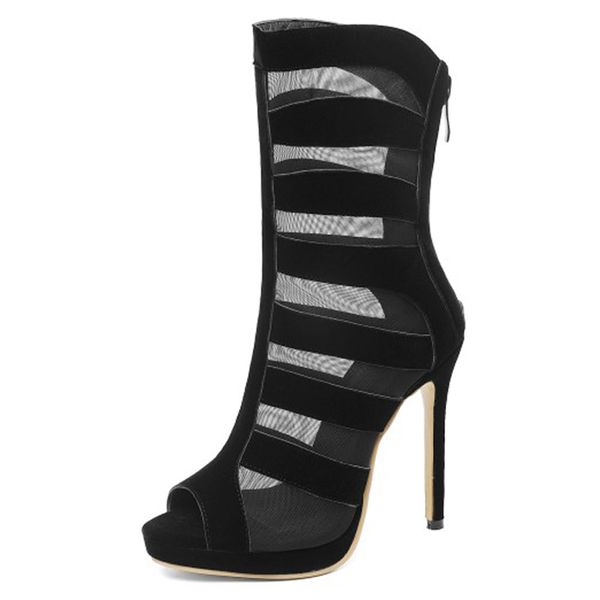 

2021 the new female high-heeled peep-toe zip recounts shoes size 34-46. id1g, Black