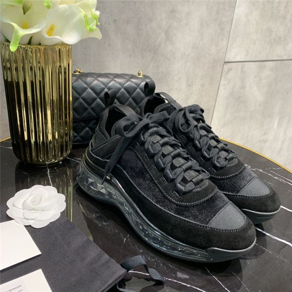 

calfskin suede casual shoes designer sneaker all-match stylist shoe platform patchwork leisure shoes men women trainers, Black