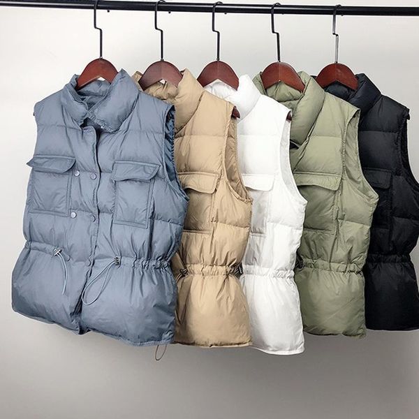 

women's down & parkas sedutmo autumn pocket duck women vest slim tunic short jackets winter waistcoat casual black fashion ed12991