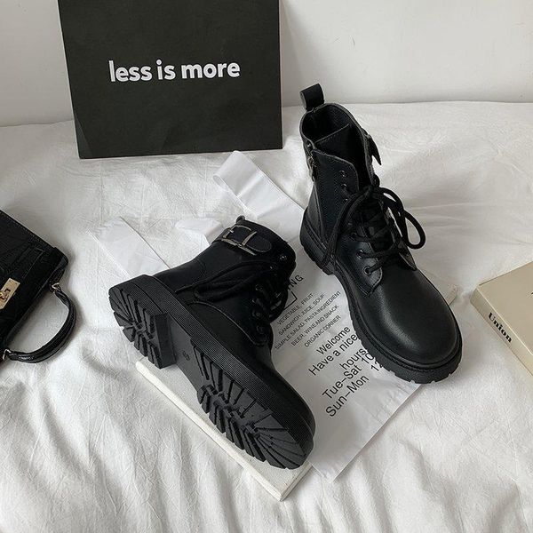 

women's boots autumn shoes round toe zipper flat heel boots-women luxury designer booties ladies rock rubber med 2020, Black