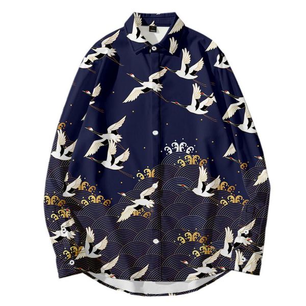 

men's shirt teens 3d long sleeve t shirts casual button down hip hop hawaiian shirt slim fit japanese streetwear, White;black
