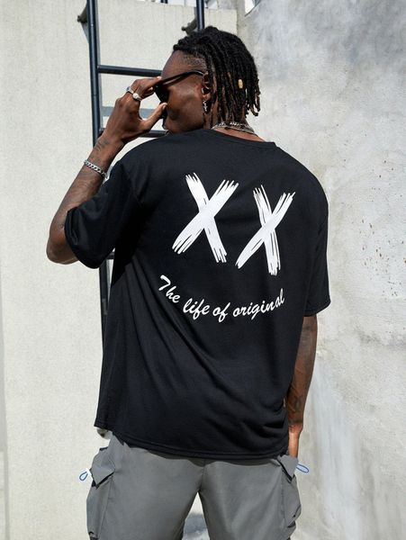 

men expression & letter graphic drop shoulder tee f1m9#, White;black