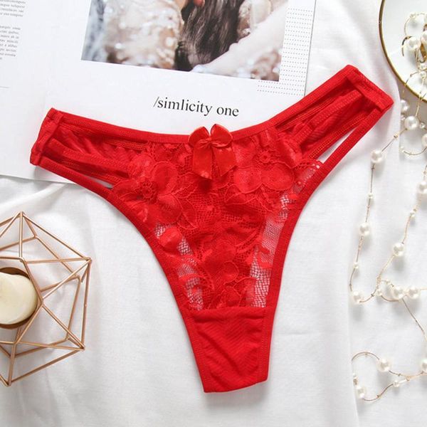 

women's panties 1 pcs cute lace women hollow transparent temptation cotton thong low waist slim t-pants red black white apricot1, Black;pink