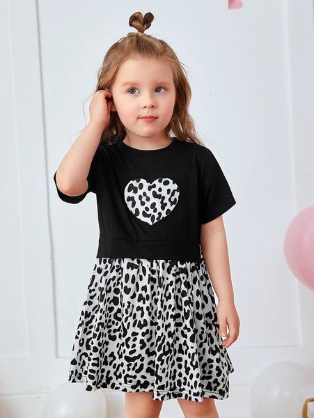 

toddler girls leopard & heart print dress she, Red;yellow