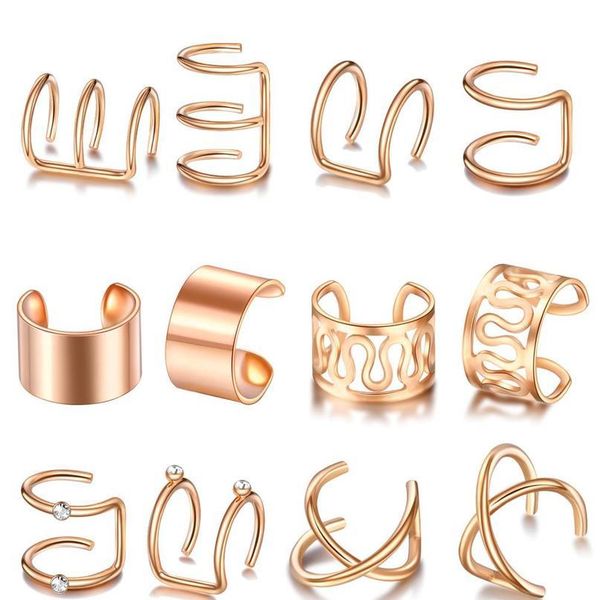 

12pcs/set 2020 fashion gold color ear cuffs leaf clip earrings for women climbers no piercing fake cartilage earring acc jllnpk, Silver