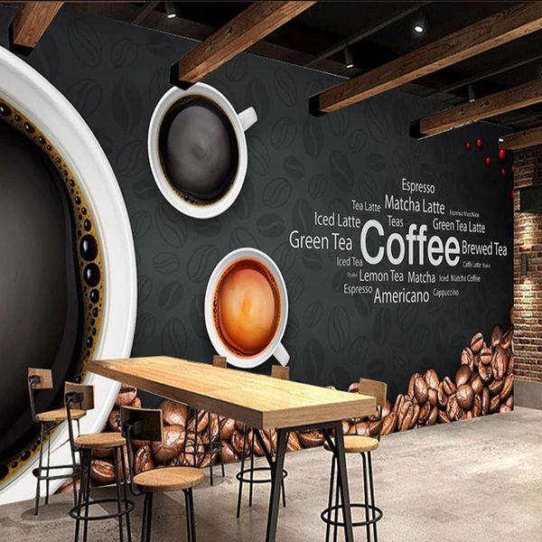 Fotoğraf Duvar Kağıdı 3D Kahve Tahta İngilizce Mektup Kağıdı Avrupa Tarzı Retro Cafe Restaurant Arkaplan Duvar Fresco Boyama