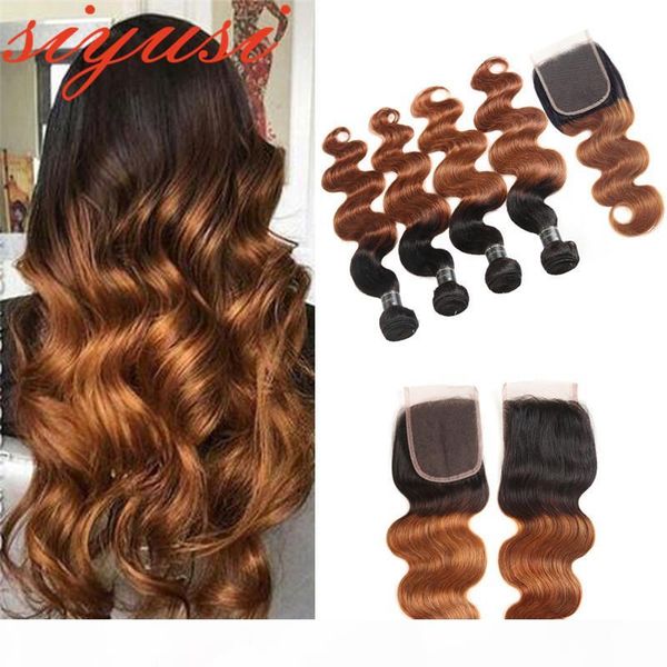 

ombre peruvian hair bundles with closure body wave 1b 30 1b 27 bundles with closure peruvian human hair bundles with closure, Black;brown