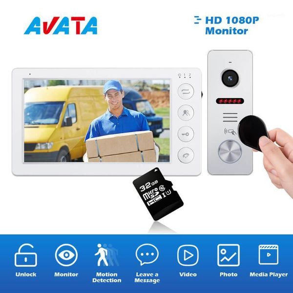 

video intercom sytem for home 7 inch wired monitor with 32gb memory card ir night vision doorbell support unlocking1
