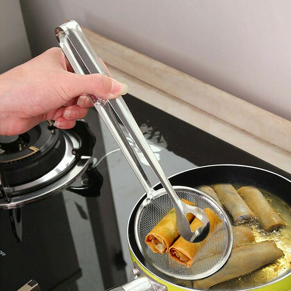 

new multi-functional filter spoon with clip food kitchen oil-frying bbq filter stainless steel clamp strainer kitchen tools