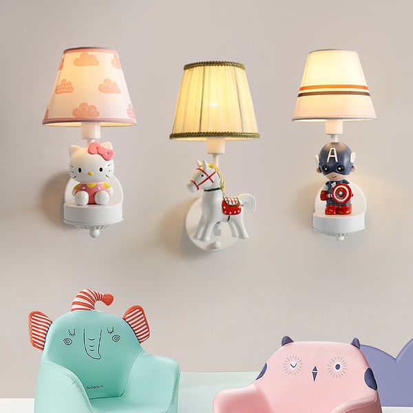 

nordic children's room wall lamp boy girl bedroom bedside light cute cartoon wall sconce living room house decoration light