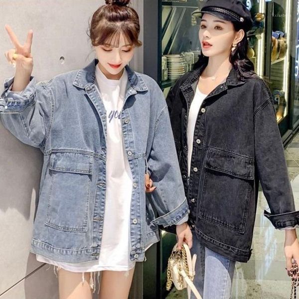 

long sleeve women coat 2020 spring autumn fashion women denim jacket casual korean version solid color denim jacket jk1621, Black;brown