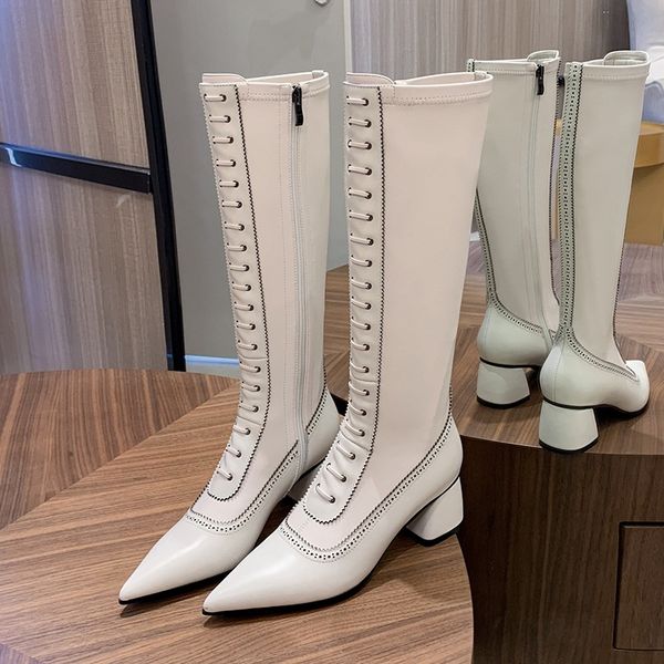 

2021 high-heel with pointed-at-the-finger black white long warm boots size 40 d555