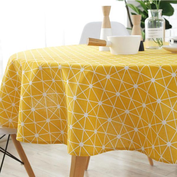 

100/120/150cm round tablecloth europe style cotton linen table cloth triangle geometric print dining table cloth customizable bh