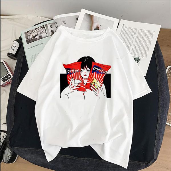 

harajuku japanese kawaii ladies ulzzang cartoon funny print t shirts summer bf loose casual female korean vintege womens clothes, White