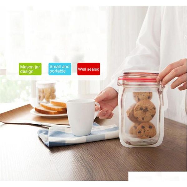 

mason jar pattern food saver storage bags reusable snack bag set 500ml/150ml , airtight , zipper, qyljwi garden2010