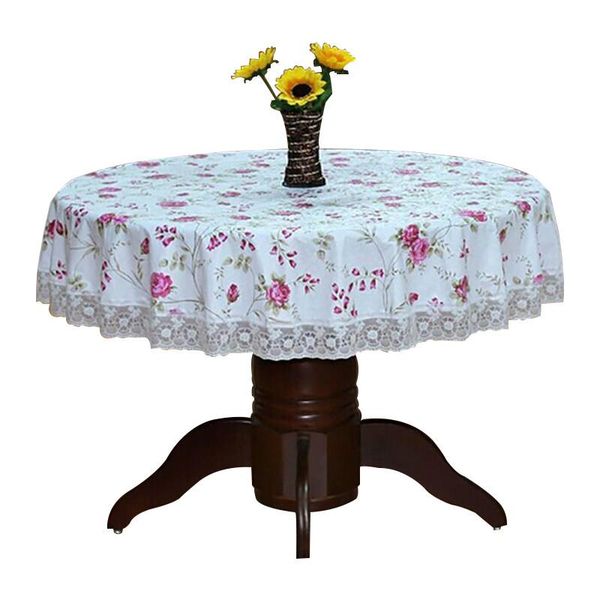 

pastoral round table cloth plastic waterproof oilproof table cover floral printed lace edge anti coffee tablecloth