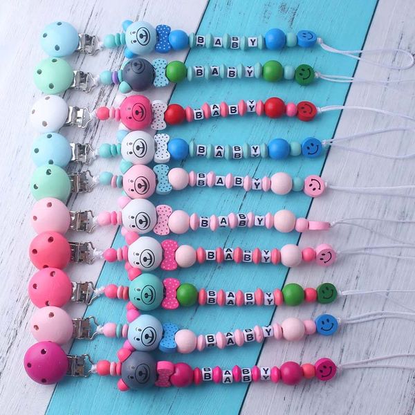 

cute cartoon letters toys teether pacifier chain holder baby nipple toy baby pacifier clip chain for infant baby teether anti-chain