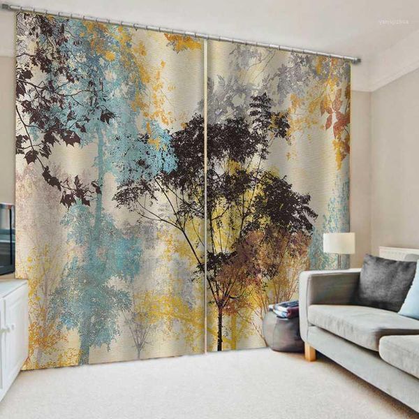 

paint tree curtains 3d curtains simple and fresh modern cute cartoon thickening blackout1