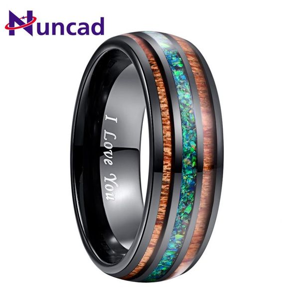 

nuncad comfort fit 8mm natural acacia wood ring green opal tungsten carbide ring for men, Golden;silver