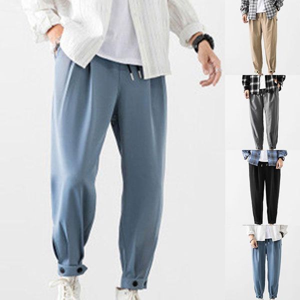 

men's pants summer autumn men's ice silk casual harem trousers ankle loose fit hip hop slim lace up quick drying1, Black