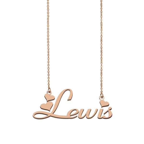 

lewis name necklaces pendant custom personalized for women girls children friends mothers gifts 18k gold plated stainless steel, Silver