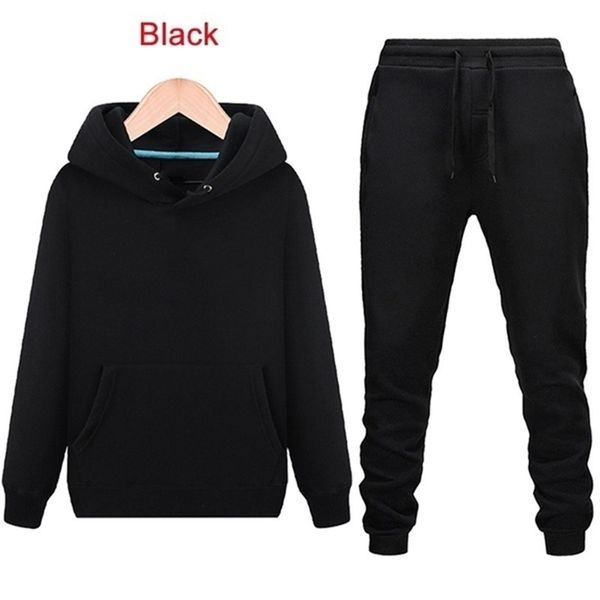 Tracksuit dos homens 2 peças de capuz simples conjuntos de roupas de rua macho por atacado ropa hombre pullover com roupas calças calças terno 211220