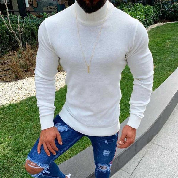 

men autumn sweater large size high collar long sleeve self-cultivation tight skinny men pullover1, White;black