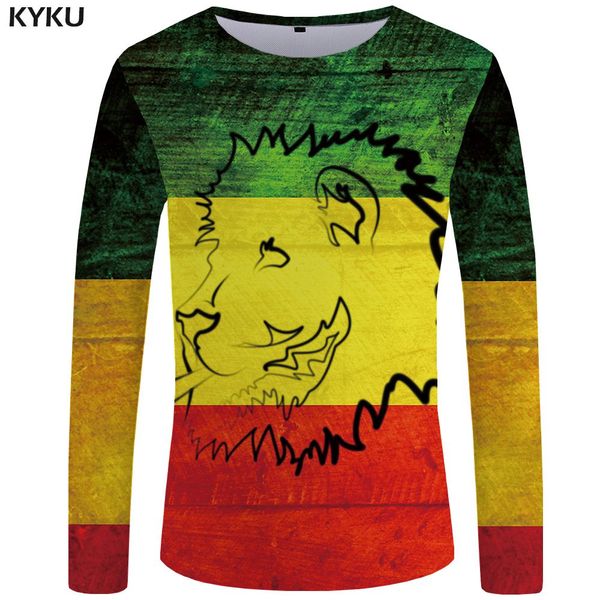 

lion men yellow animal space long sleeve punk rock new 3d print shirts oversized hippie anime men clothing