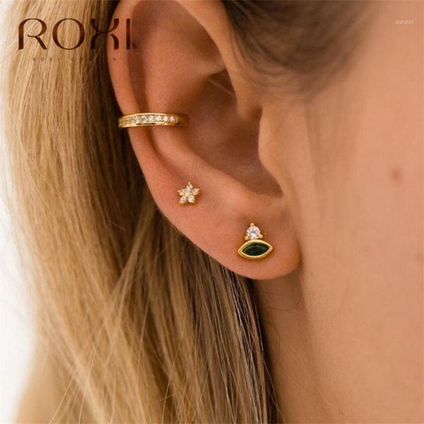 

roxi vintage small stud earrings for women horse eyes green stone earings fashion jewelry boho 925 sterling silver earrings gold1, Golden;silver