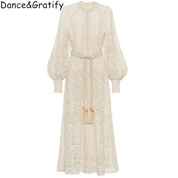 

runway designer lace midi long party dress single breasted hollow out holidays dresses with slashes 2020 new spring lj200824, Black;gray