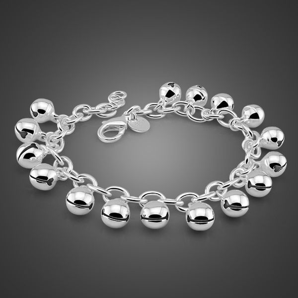 

fashion woman 100% 925 sterling silver bracelet solid silver girl bell bracelets lovely bracelet ball girl charming lady jewelry 200925, Black