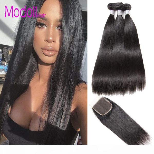 

straight human hair bundles with closure malaysian unprocessed virgin hair 3 4 bundles with closures 10a grade straight human hair weave, Black;brown