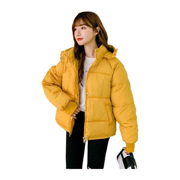 

women's short winter big pockets hooded windproof down jacket oversized cotton pad parka coat, Black