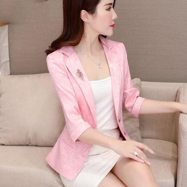 

women's suits & blazers summer chic jacquard small suit korean version of the slim casual short coat seven-point sleeve shirt, White;black