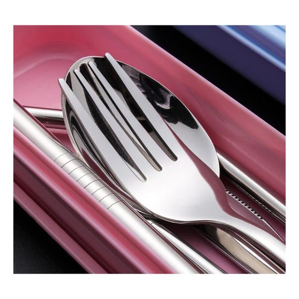 

stainless steel flatware set portable cutlery set for outdoor travel picnic dinnerware set metal straw with box an jlldyo soif