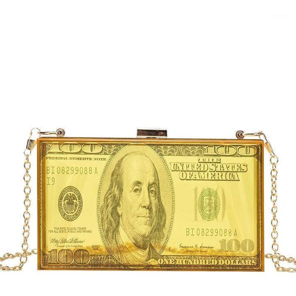 

evening bags dollar money design transparent acrylic box party clutch bag crossbody women shoulder chain casual purses and handbags1