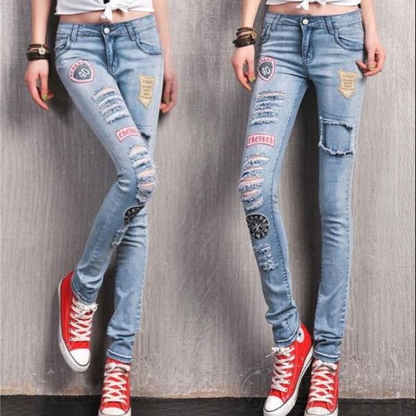 

2021 spring autumn new denim from patch fine personality women thin brem pants feet 7e2y, Blue