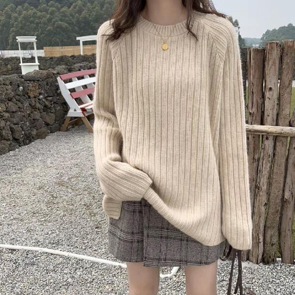 

autumn pullover sweater women 2021 lazy oaf korean style knitted casual ribbed soft sweater drop shipping, White;black
