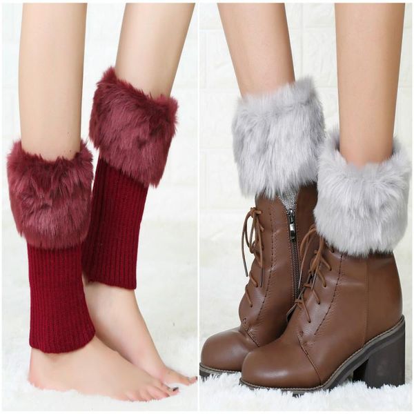 

winter new short flip wool warm socks set boots set ladies knitted leggings manufacturers direct sales, Black;white