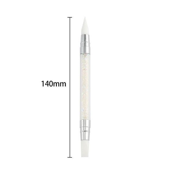 

1 pc new double way rhinestone nail art brush pen sile head carving dotting tool for women diy brush fashi qylhbu, Silver