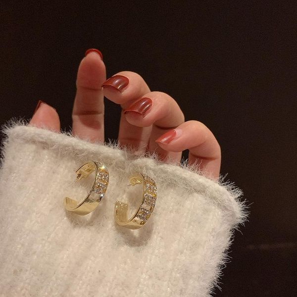 

new korean circle hoop piercing earrings for women metal bling gold color full crystal earrings 2021 girl wedding luxury jewelry, Golden;silver