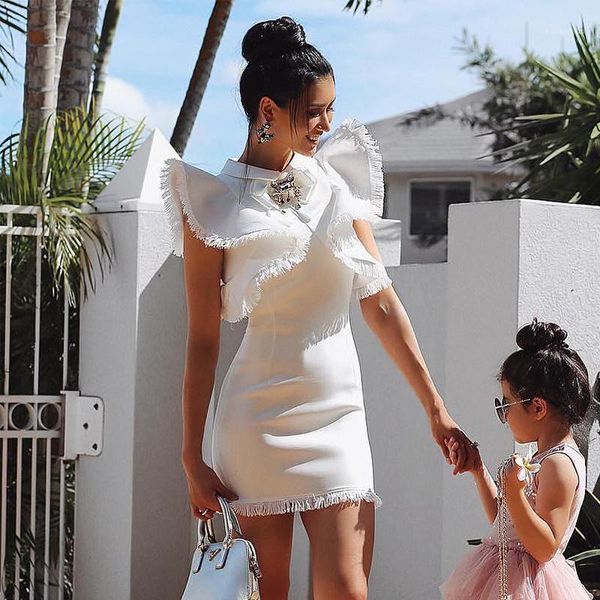 

paris girl crystal tassel white bandage dress women black pencil bodycon dress autumn winter short fringe runway dressmujer1, Black;gray