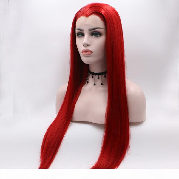 

fantasy beauty red lace front wigs for women long straight fashionable glueless synthetic wigs with widow's peak wig, Black