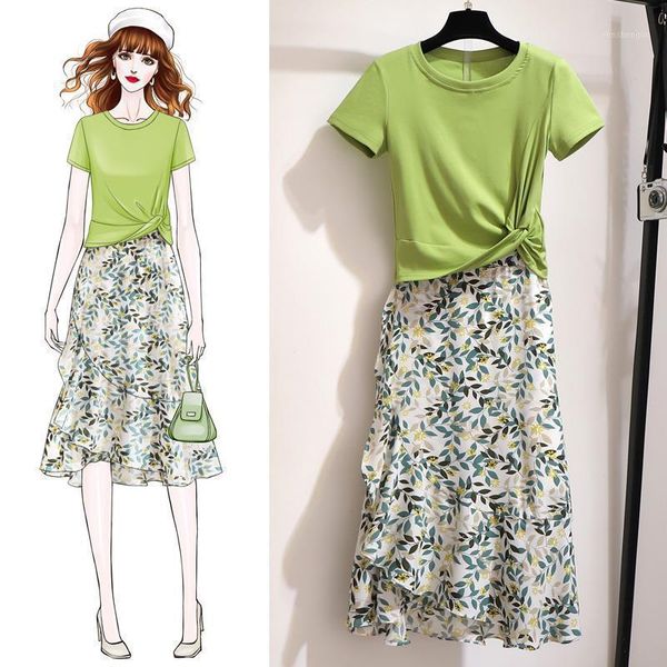 

oushang two-piece shirt + dresskits/piece 2020 new tide summer dress piece female summer western style fashion1, Gray