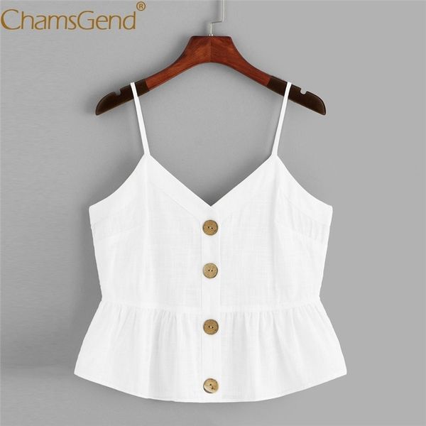 

women casual v neck ruffle crop camis fashion lady summer sleeveless strappy buttons shirts blouse woman apparel 90326 t200706, White